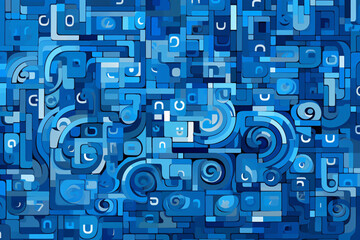 Layered blue digital elements with various patterns