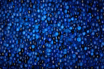 Numbers and symbols raining in digital blue backdrop