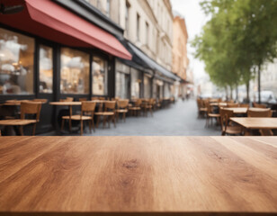 Fototapeta premium Table view on a restaurant terrace, mockup background