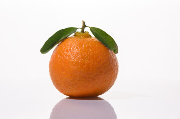 fresh tangerine with green leaves on white background 2