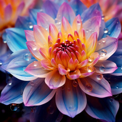 Fototapeta premium Creative abstract background with macro close-up photography of vibrant purple and yellow flowers. Floral beauty in nature. ai generative