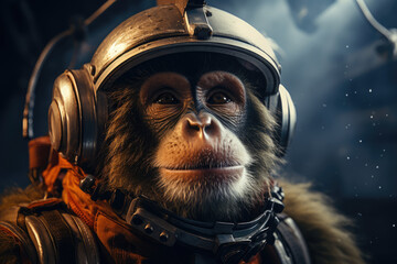 Funny monkey astronaut in a space suit - obrazy, fototapety, plakaty