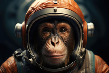 Funny monkey astronaut in a space suit - obrazy, fototapety, plakaty