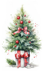 Decorated Christmas tree, symbol of the New Year, in watercolor style