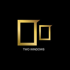 Vector logo of two golden windows on black background
