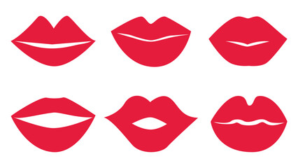 Female lips collection. Simple flat style. vector illustration - obrazy, fototapety, plakaty