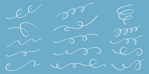 Set of curls in vector. Loops, curves, swirls in vector.