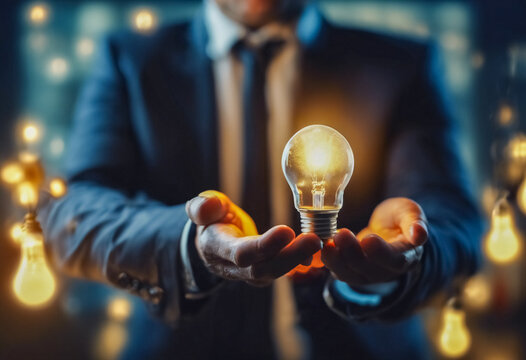 Illuminare l'Innovazione- Imprenditore con Lampadina Illuminata per Idee Creative