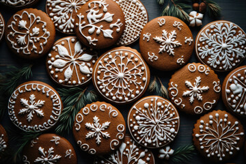 Decorated homemade gingerbread on the table