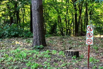 prohibition signs in the park or forest