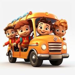 cartoon characters on a school bus