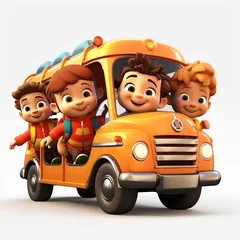 Photo sur Aluminium Voitures de dessin animé cartoon characters on a school bus