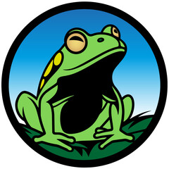 Green frog in a circle vector illustration, green frog vector logo