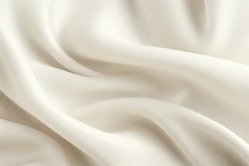 Fotobehang White satin, linen textiles, jeans fabric curves wave lines background texture for web design , banner , business concept. Generative AI © tonstock
