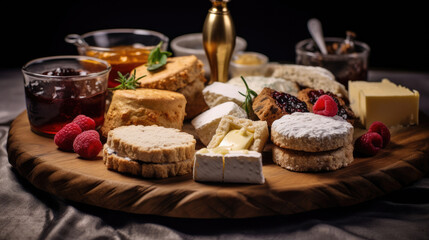 Gourmet cupcakes with a tea tray of sandwiches and scones - obrazy, fototapety, plakaty