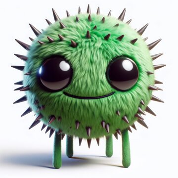 Kleines gr&uuml;nes stacheliges freundlich blickendes Kuscheltier mit gro&szlig;en Augen 