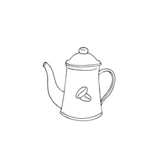 Hand-drawn coffee pot isolated on a white background. Vector illustration of cooking equipment for making coffee with coffee beans on it.