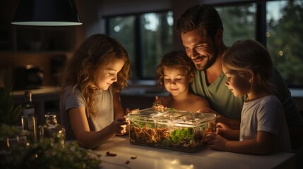 Happy Family Enjoying a Healthy Homemade Salad in a Warm Kitchen