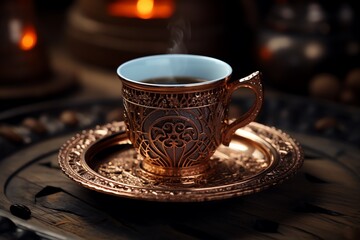 a copper cup with a steamy design on it