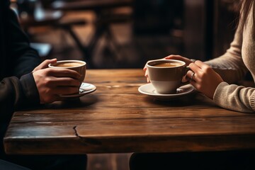 two hands holding coffee cups - obrazy, fototapety, plakaty