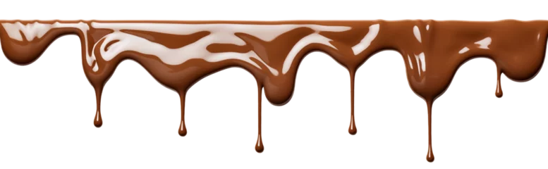 Schilderijen op glas Pouring chocolate dripping from cake top. chocolate streams isolated on transparent background, png. © Viks_jin