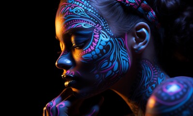 a woman with neon paint on her face