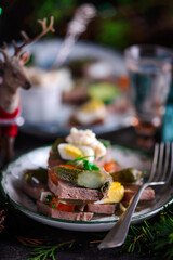 Jellied tongue with vegetables and horseradish.style rustic.