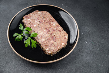 pate meat terrine champagne traditional pork beef meat fresh tasty eating cooking appetizer meal food snack on the table copy space food background rustic top view - obrazy, fototapety, plakaty