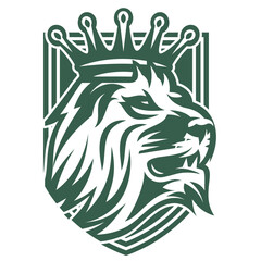 Lion s head with crown on shield. Vector template for design