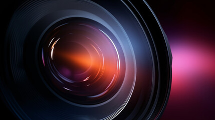 A close-up shot of a camera lens aperture, highlighting the concept of cinematography. - obrazy, fototapety, plakaty