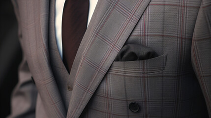 An intense close-view of a suit jacket.
