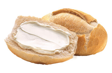 pão com cream cheese isolado em fundo transparente - pão francês com requeijão cremoso - pão...