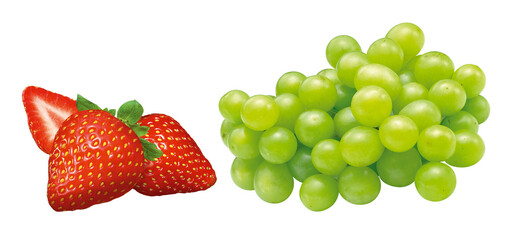 composição de morangos vermelhos maduros e uvas verdes frescas isolado em fundo transparente