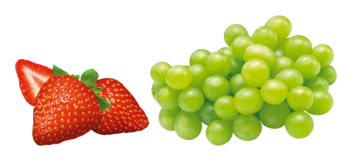 composição de morangos vermelhos maduros e uvas verdes frescas isolado em fundo transparente