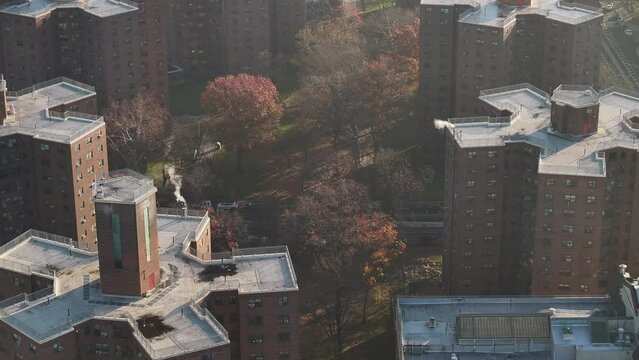 New York City housing project on an autumn morning