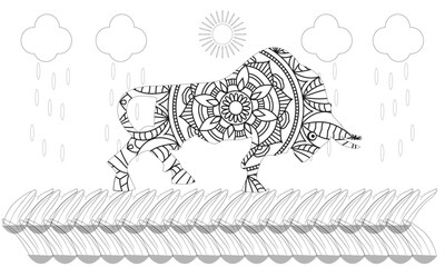 Cute ox. Doodle style, black and white background. Funny animal, coloring book pages. Hand drawn illustration in zentangle style for children and adults, tattoo