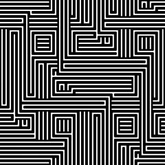 Full seamless abstract ornate maze geometric background. Print texture. Repeat pattern. Vector illustration. Black and white labyrinth line