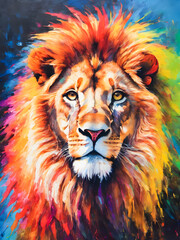 Fototapeta premium Portrait of a lion. Colorful painting on canvas. Illustration.