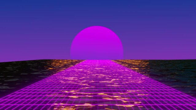 Synthwave 80's cyberpunk, 3D render, Vaporwave retro futuristic with laser grid, Abstract landscape with sunset, Flyer, EDM, Cover Art, DJ music, Poster, Electro
