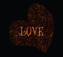 vector design with dark glittering heart and love text on dark background