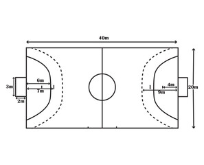 Handball court dimensions. Handball playground size.  Vector illustration. 