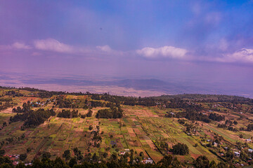 Fototapeta premium Kenyan Landscapes Mountain panorama hills sky countryside rural escarpments great rift valley view point at Nakuru Nairobi Highway in Kenya East Africa valleys