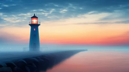 Rolgordijnen foggy lighthouse at morning © mimadeo