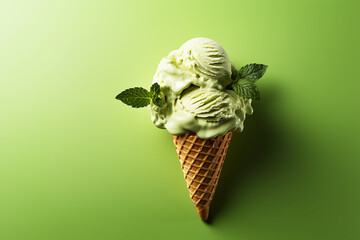 Lemon ice cream with mint leaves on color background - obrazy, fototapety, plakaty