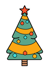 Colorful Christmas tree hand drawn  isolated  on white background vector illustration 