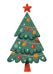 Colorful Christmas tree hand drawn  isolated  on white background vector illustration 