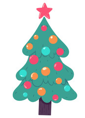 Colorful Christmas tree hand drawn  isolated  on white background vector illustration 