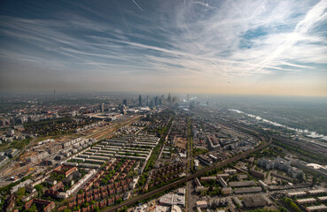 Fototapeta na wymiar wide panoramic aerial view of Frankfurt