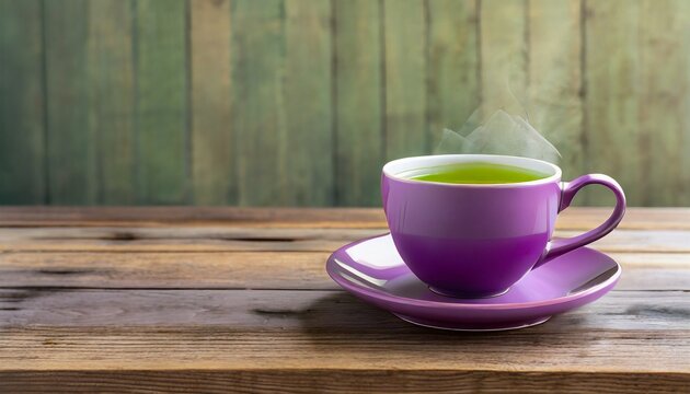 green tea purple cup with copy space to tex, free space
