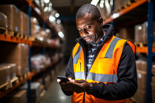Engineer checking product mobile phone for quality in the warehouse